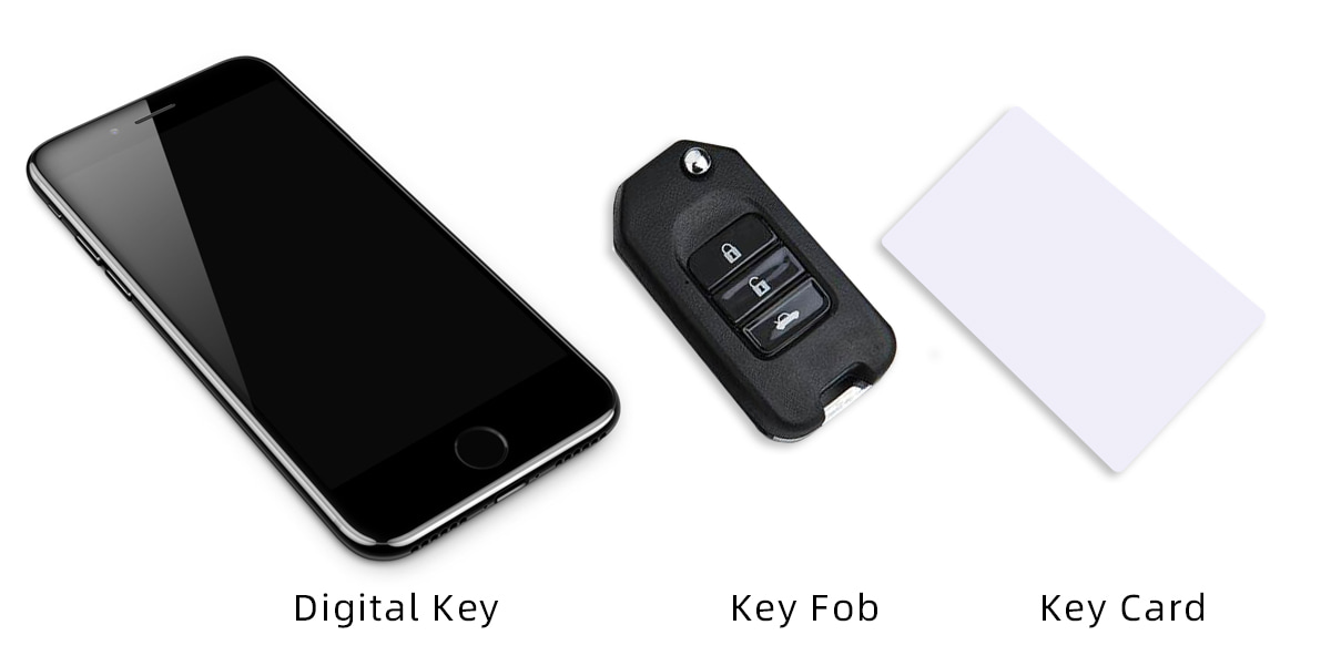 digitaler Schlüssel, Schlüsselanhänger und Schlüsselkarte